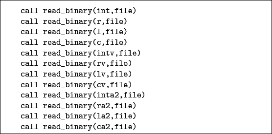 \begin{boxedminipage}{\textwidth}
\begin{verbatim}call read_binary(int,file)...
..._binary(la2,file)
call read_binary(ca2,file)\end{verbatim}
\end{boxedminipage}