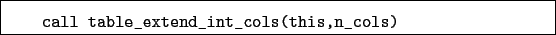 \begin{boxedminipage}{\textwidth}
\begin{verbatim}call table_extend_int_cols(this,n_cols)\end{verbatim}
\end{boxedminipage}