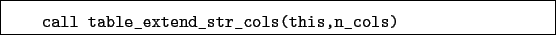 \begin{boxedminipage}{\textwidth}
\begin{verbatim}call table_extend_str_cols(this,n_cols)\end{verbatim}
\end{boxedminipage}